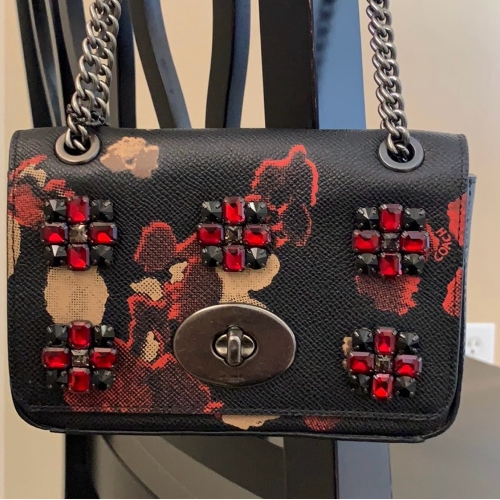 Coach Black Mini Bag with Red Embellishments